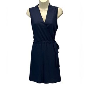 Sandra Darren Sleeveless V Neck Faux Wrap Romper - Navy Blue - size 12
